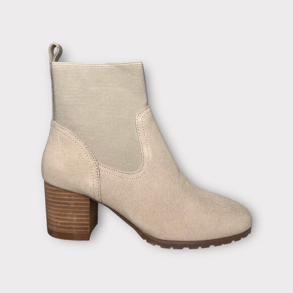 Violet & Red Beige Leather Knit Cuff Ankle Bootie Size 6 - Picture 1 of 8
